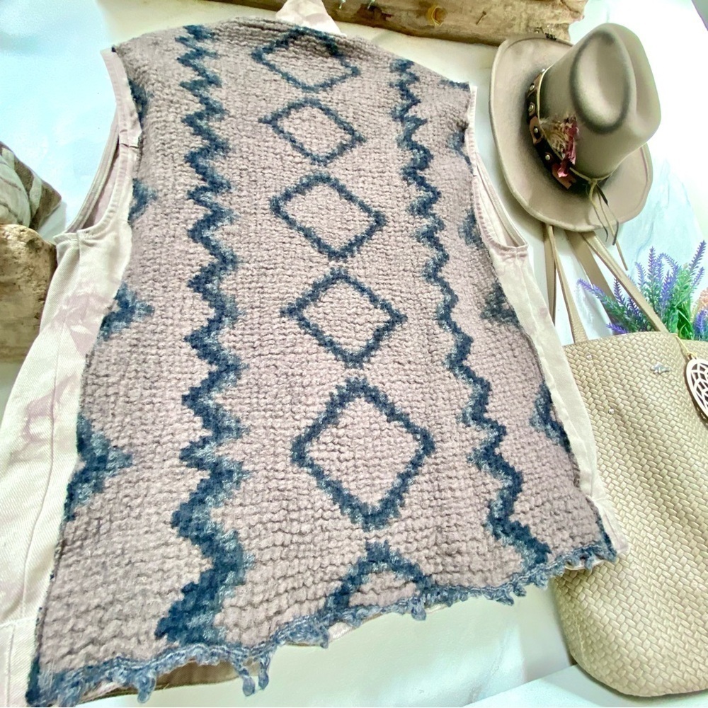 UPCYCLED Aztec rustic wool accent cargo safari tie dye boho vest w western vibe